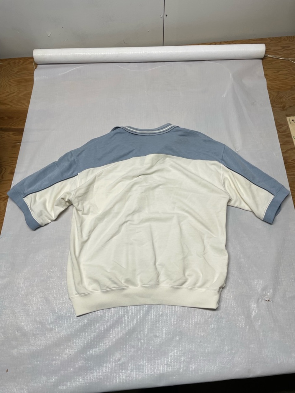 Men's Light Blue and White Short-Sleeve Polo Sweater - Picture 2 of 5